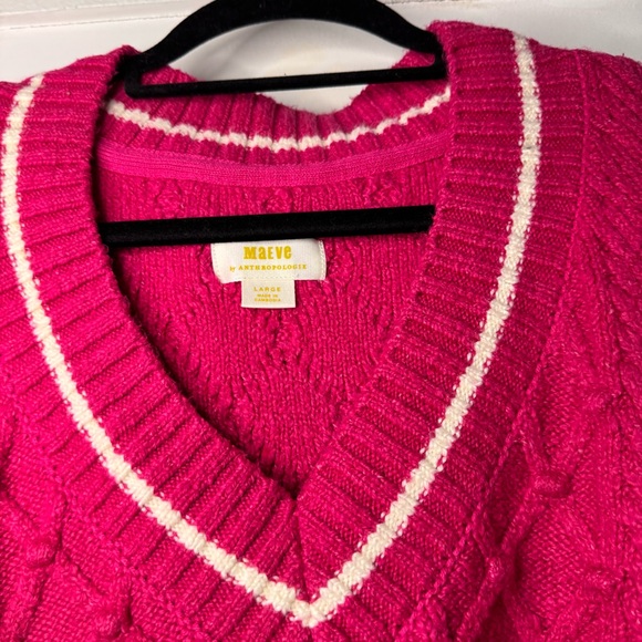 Anthropologie Maeve The Tillie V-neck Pullover Pink Varsity Sweater - Picture 6 of 8